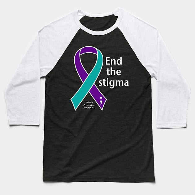 Suicide prevention: End the stigma ribbon, white type Baseball T-Shirt by Just Winging It Designs